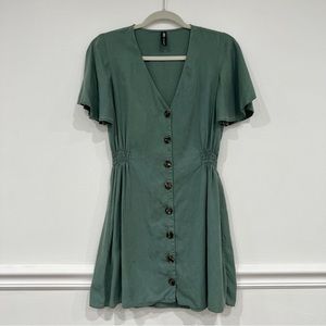ZARA Green V-neck Button Up Dress